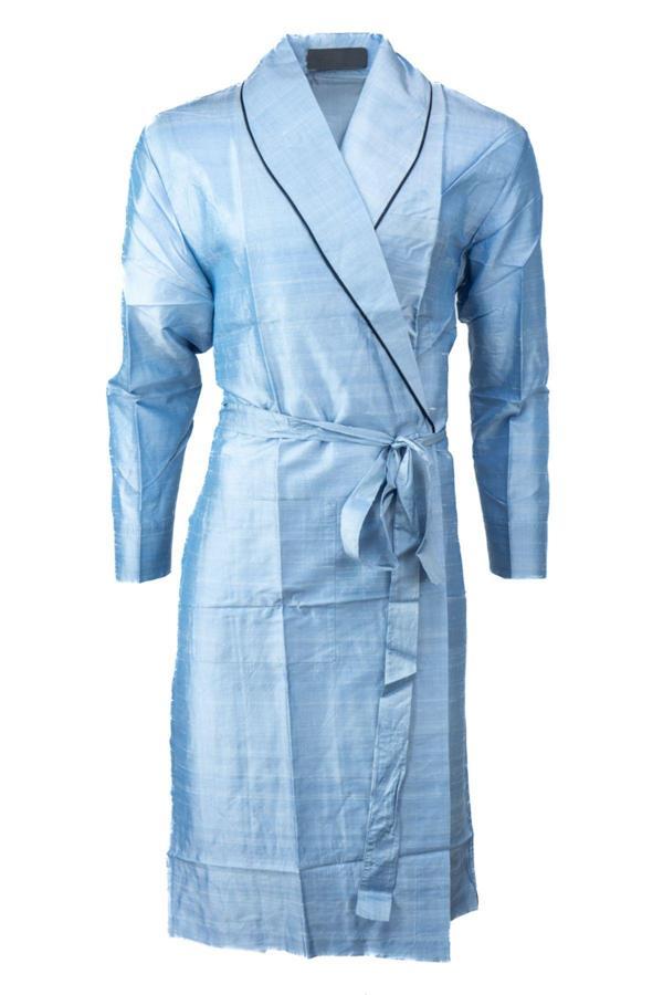 Oppland Erkek Şık Klasik Model Röpteşambır Premium Poplin Saten Çınar Model Cepli Rob Beli Kuşaklı Mavi M - Image 1