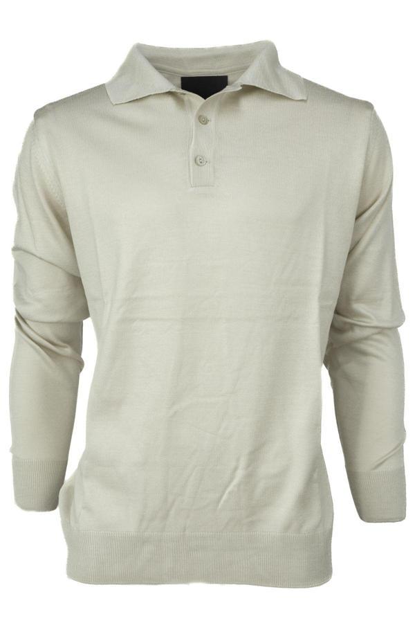 Oppland Erkek Yünlü Dokuma Kazak Cepsiz Polo Yaka Düz Renk Klasik Model Rahat Kesim Tam Kalıp Taş Rengi M - Image 1