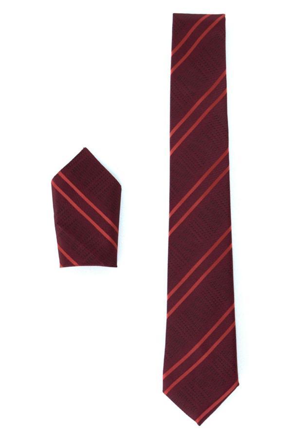 Oppland Erkek Kravat Klasik Mendilli Şık Kolay Şekil Alan Leke Tutmaz Desenli Uyumlu Geniş Tasarım Kırmızı  - Image 1