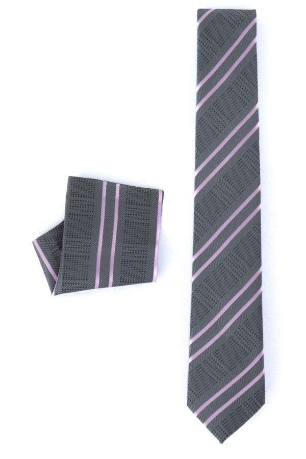 Oppland Erkek Kravat Klasik Mendilli Şık Kolay Şekil Alan Leke Tutmaz Desenli Uyumlu Geniş Tasarım Eflatun  - Image 1