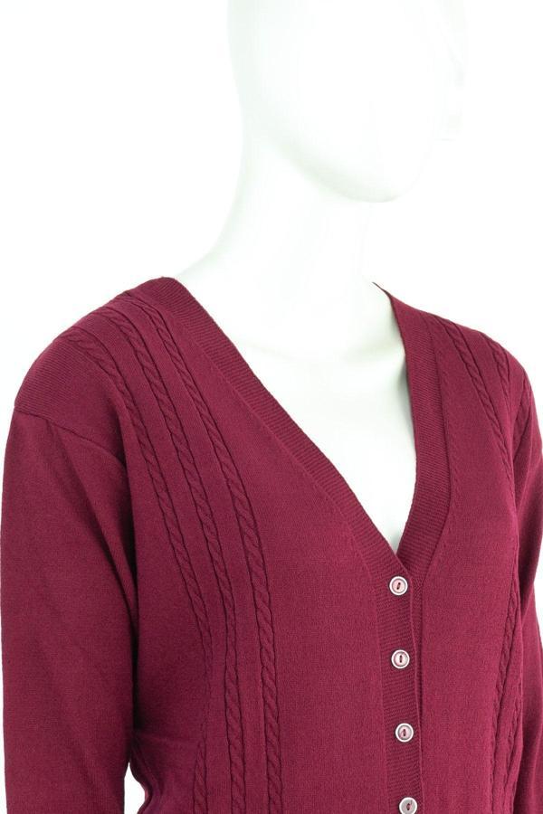 Oppland Kadın Kışlık Örgü Desenli Düğmeli Çift Cepli Uzun Kollu Likralı Kardelen Dokuma Anne Hırka Bordo L - Image 1