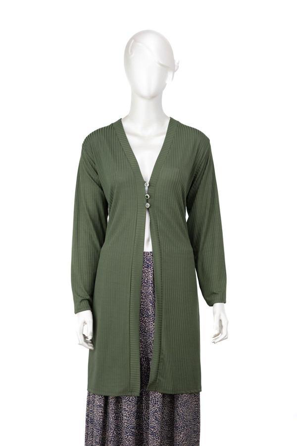 Oppland Kadın Elize Sandy Kumaş Anne Hırka V Yaka Önü Modern Üç Düğmeli Rahat Kesim Tam Kalıp Yeşil XL - Image 1