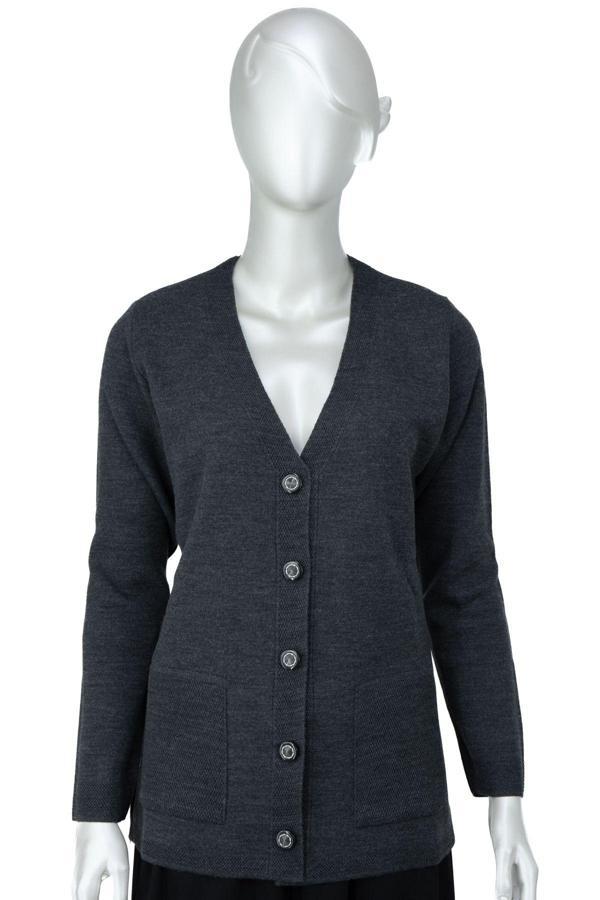 Oppland Kadın Kışlık Yünlü Örme Anne Hırka V Yaka Elmas Taşı Motifli Çift Cepli Düğmeli Likralı Antrasit XL - Image 1