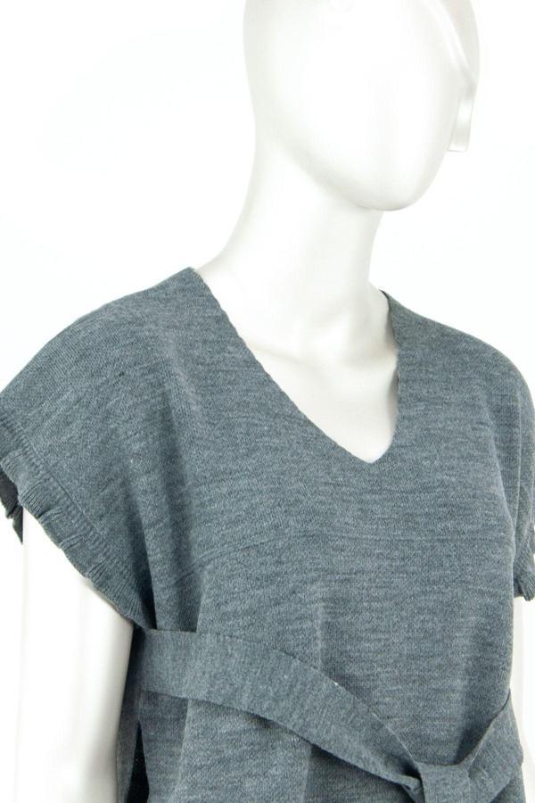 Oppland Kadın Kışlık V Yakalı Beli Kuşaklı Yarım Kol Likralı Dokuma Triko Gömlek Üstü Süveter Gri Standart - Image 1