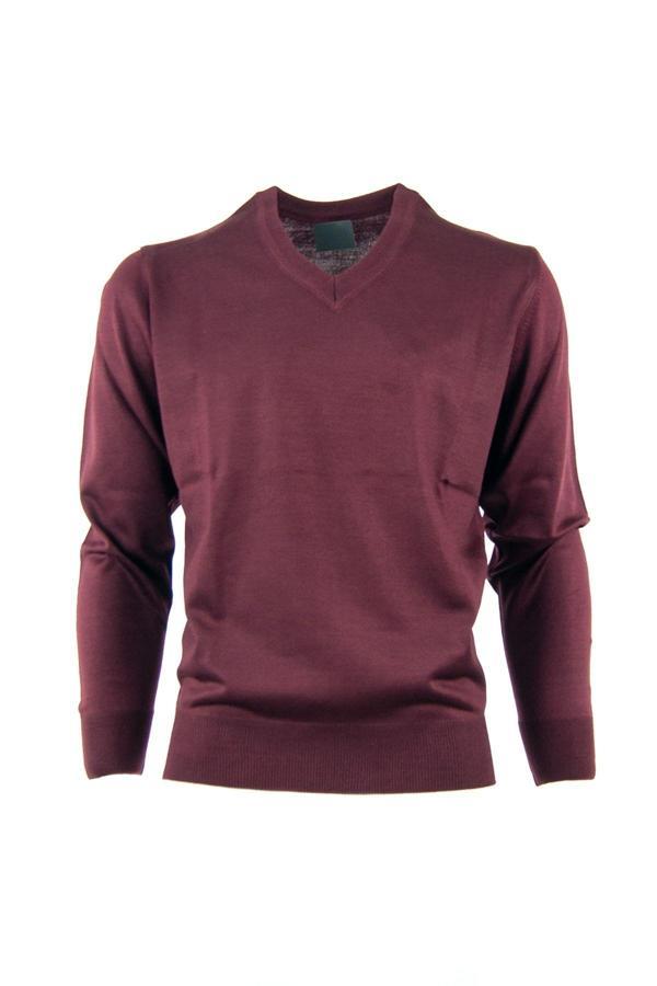 Oppland Erkek Uzun Kollu V Yakalı Düz Renk Klasik Model Rahat Kesim Tam Kalıp Yünlü Dokuma Kazak Bordo S - Image 1