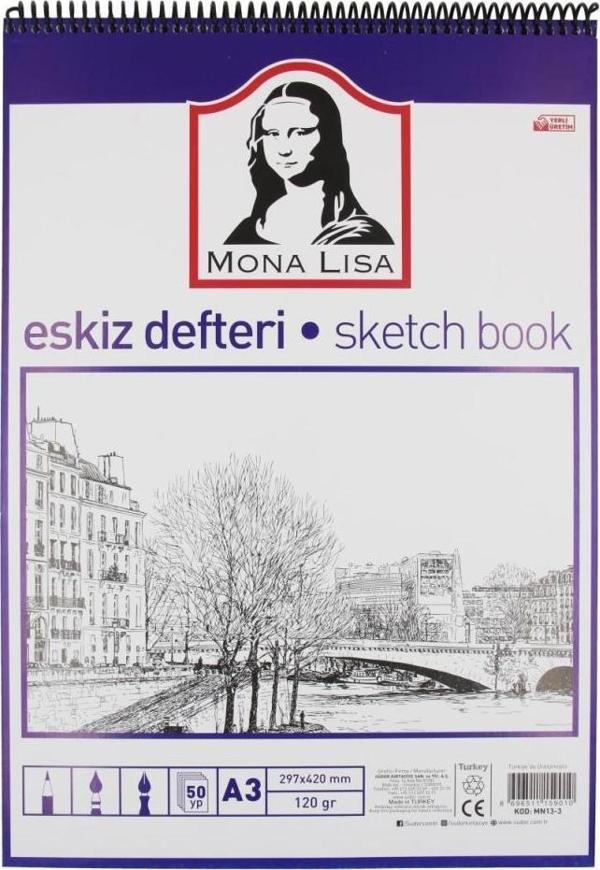 Südor Monalisa A3 Eskiz Defteri Telli 120 Gram 50 Yaprak Mn13-3 - Image 1