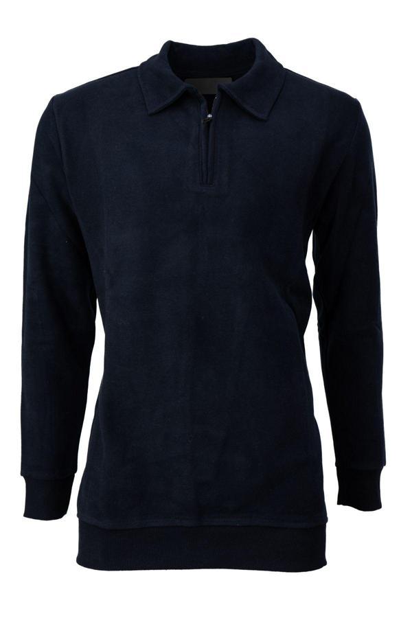 Oppland Erkek Kışlık Kazak Pamuklu Dokuma Yarım Fermuarlı Polo Yaka Uzun Kollu Düz Renk Rahat Kesim Lacivert 2XL - Image 1
