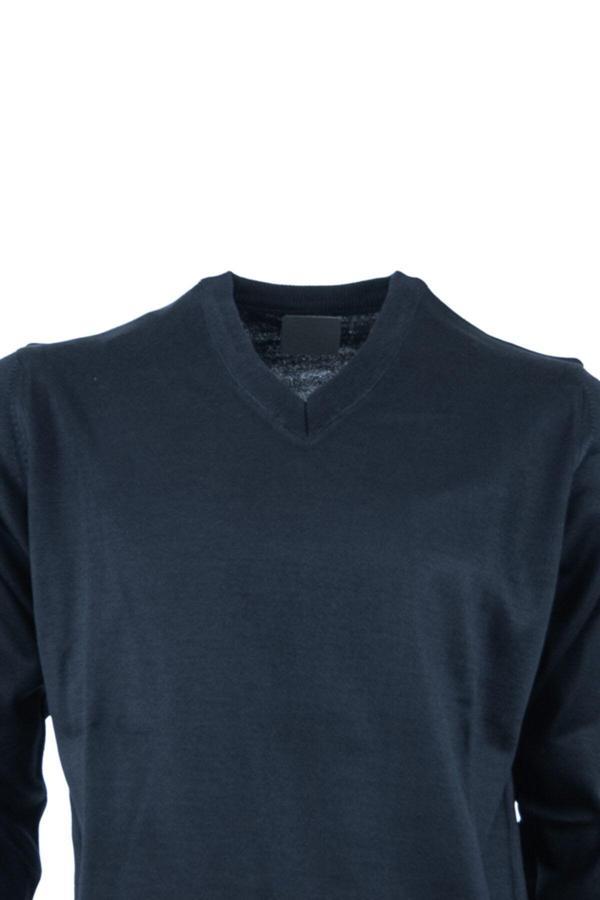 Oppland Erkek Uzun Kollu V Yakalı Düz Renk Klasik Model Rahat Kesim Tam Kalıp Yünlü Dokuma Kazak Lacivert S - Image 1