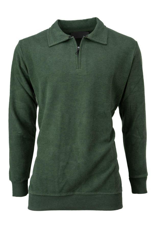 Oppland Erkek Kışlık Kazak Pamuklu Dokuma Yarım Fermuarlı Polo Yaka Uzun Kollu Düz Renk Rahat Kesim Yeşil 2XL - Image 1