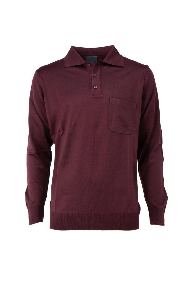 Oppland Erkek Mevsimlik Yünlü Örme Klasik Gömlek Yaka Kazak Düğmeli Cepli Rahat Kesim Tam Kalıp Bordo XL - Image 1