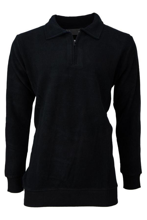 Oppland Erkek Kışlık Kazak Pamuklu Dokuma Yarım Fermuarlı Polo Yaka Uzun Kollu Düz Renk Rahat Kesim Siyah 2XL - Image 1
