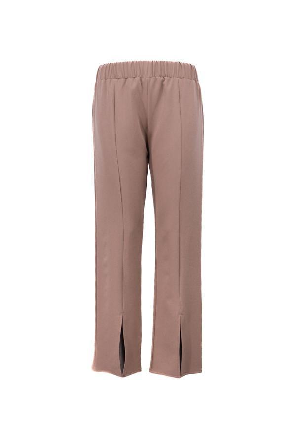 Oppland Kadın Yüksek Bel Lastikli Palazzo Pantolon Çimalı Cepli Krep Kumaş Yırtmaçlı Tam Kalıp Sütlü Kahverengi 5XL - Image 1