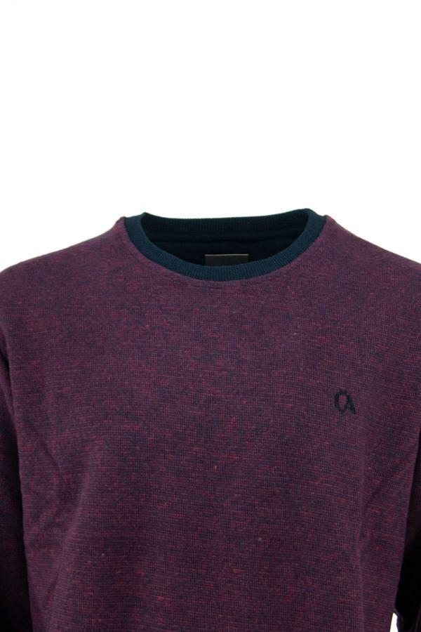 Oppland Erkek Kışlık Düğmeli Bisiklet Yaka Armalı Uzun Kollu Kırçıllı Şardonlu Pamuklu Dokuma Kazak Bordo 2XL - Image 1