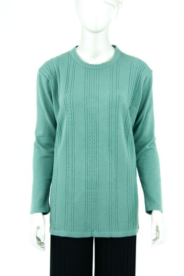 Oppland Kadın Kışlık Kendinden Motifli Yuvarlak Yaka Likralı Pamuklu Kardelen Dokuma Anne Kazak Su Yeşili M - Image 1