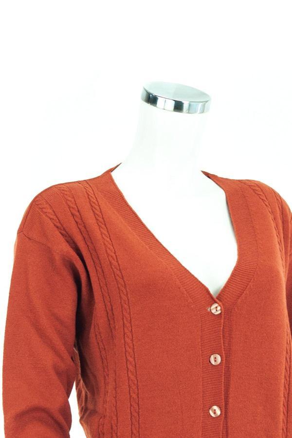 Oppland Kadın Turuncu Kışlık Desenli Düğmeli Cepli Normal Kesim Likralı Hırka Turuncu L - Image 1