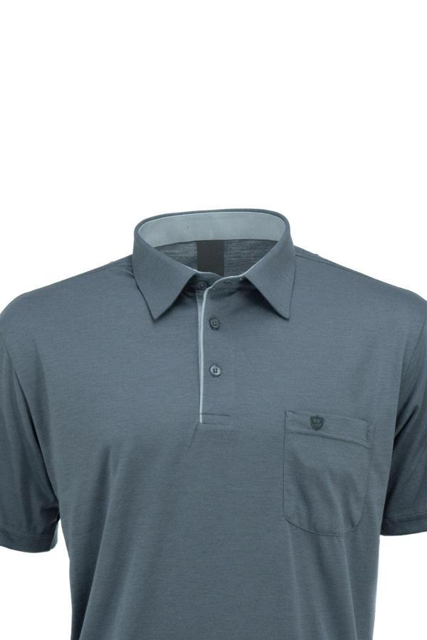 Oppland Erkek Gömlek Yaka Cepli Kısa Kollu Normal Kesim Tam Kalıp Premium Pamuklu Kumaş T-Shirt Füme 2XL - Image 1
