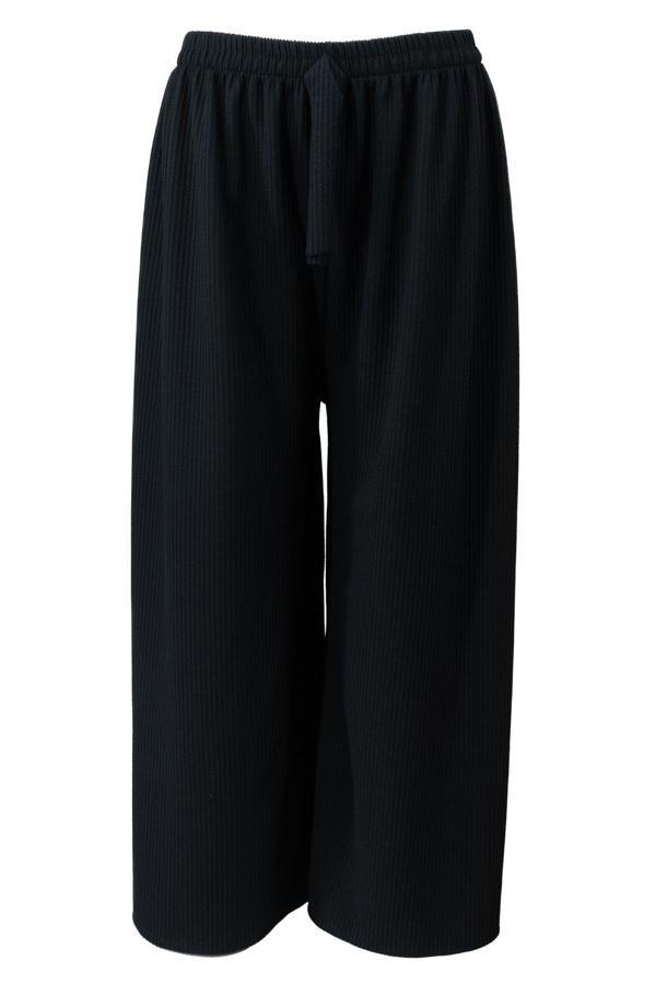 Oppland Kadın Kışlık Pantolon Kalın Burgu Kumaş Beli Lastikli Burgu Fitilli Likralı Geniş Paça Jumbo Siyah Standart - Image 1