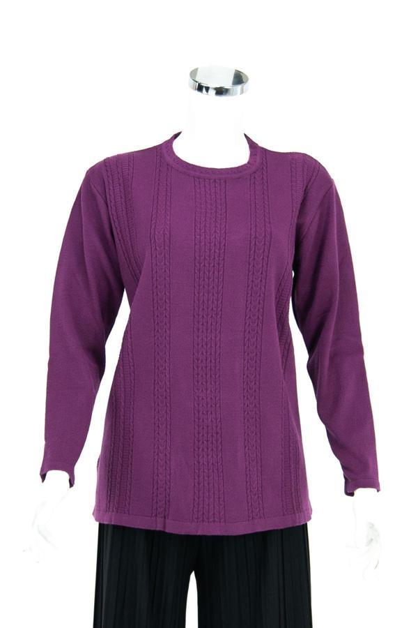 Oppland Kadın Kışlık Motifli Yuvarlak Yaka Normal Kesim Likralı Pamuklu Kardelen Dokuma Anne Kazak Eflatun XL - Image 1