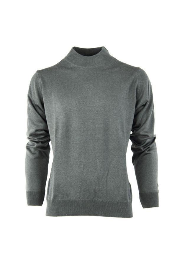 Oppland Erkek Mevsimlik Yünlü Örme Klasik Yarım Balıkçı Yaka Kazak Sık Örme Rahat Kesim Tam Kalıp Gri 3XL - Image 1
