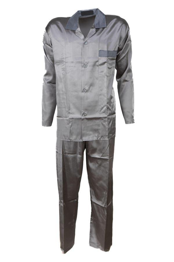 Oppland Erkek Şık Klasik Model Pijama Takımı Premium Saten Kumaş Kuvartz Model Cepli Tam Kalıp Vizon L - Image 1