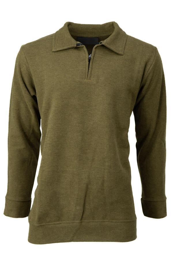 Oppland Erkek Kışlık Kazak Pamuklu Dokuma Yarım Fermuarlı Polo Yaka Uzun Kollu Düz Renk Rahat Kesim Haki XL - Image 1