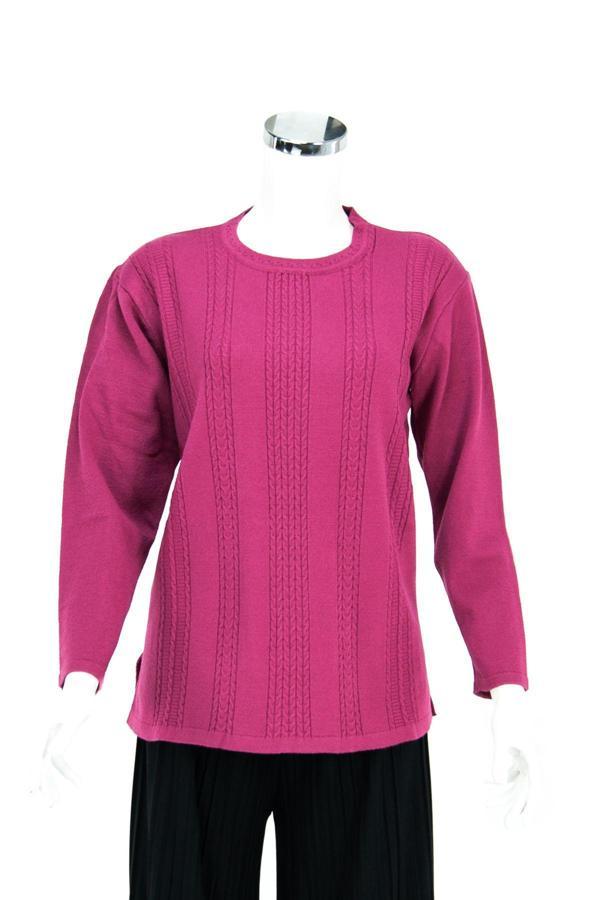 Oppland Kadın Kışlık Motifli Yuvarlak Yaka Normal Kesim Likralı Pamuklu Kardelen Dokuma Anne Kazak Fuşya L - Image 1