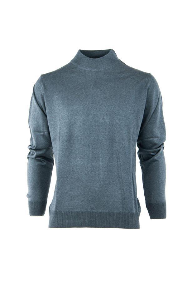 Oppland Erkek Mevsimlik Yünlü Örme Klasik Yarım Balıkçı Yaka Kazak Sık Örme Rahat Kesim Tam Kalıp Mavi 3XL - Image 1