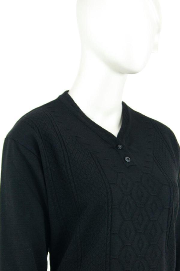 Oppland Kadın Kışlık Zümrüt Motifli Düğmeli Armut Yakalı Likralı Pamuklu Triko Dokuma Anne Kazak Siyah M - Image 1