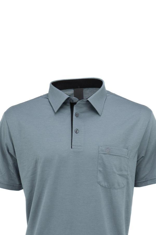 Oppland Erkek Gömlek Yaka Cepli Kısa Kollu Normal Kesim Tam Kalıp Premium Pamuklu Kumaş T-Shirt Orta Gri M - Image 1