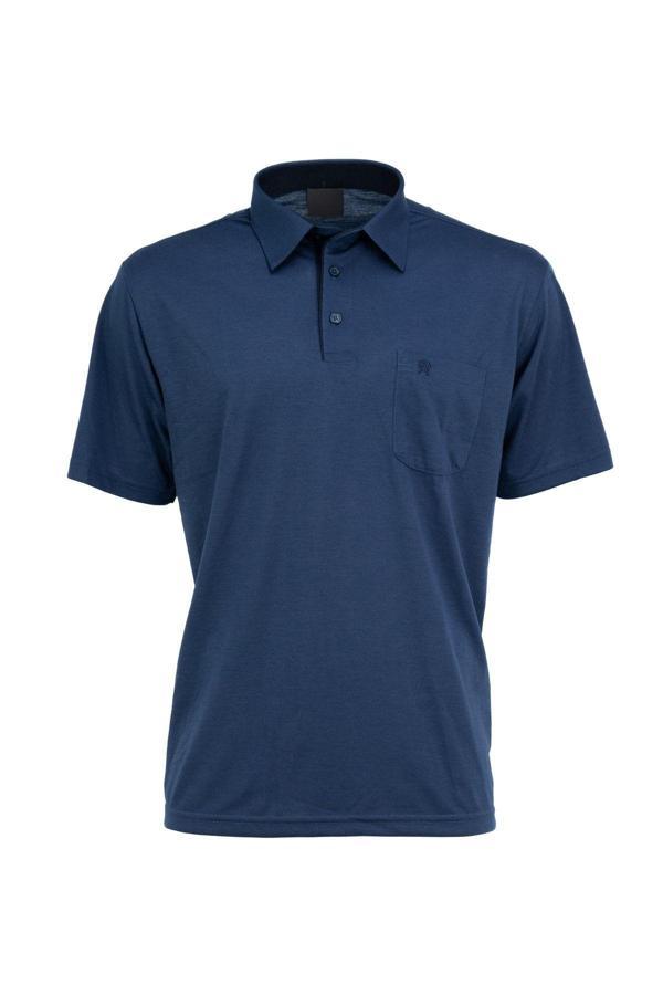 Oppland Erkek Cepli Kısa Kollu Düz Renk Normal Kesim Pamuklu Kumaş Gömlek Yaka T-Shirt İndigo M - Image 1