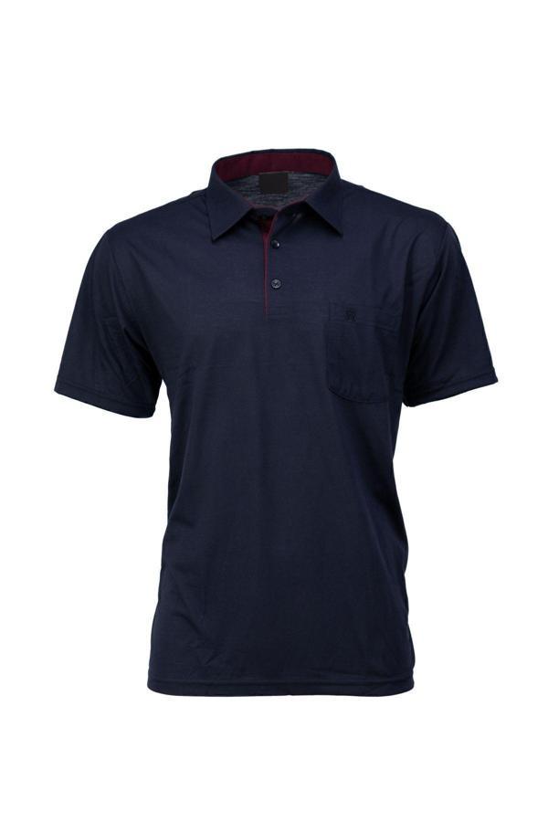 Oppland Erkek Gömlek Yaka Cepli Kısa Kollu Normal Kesim Tam Kalıp Premium Pamuklu Kumaş T-Shirt Lacivert M - Image 1