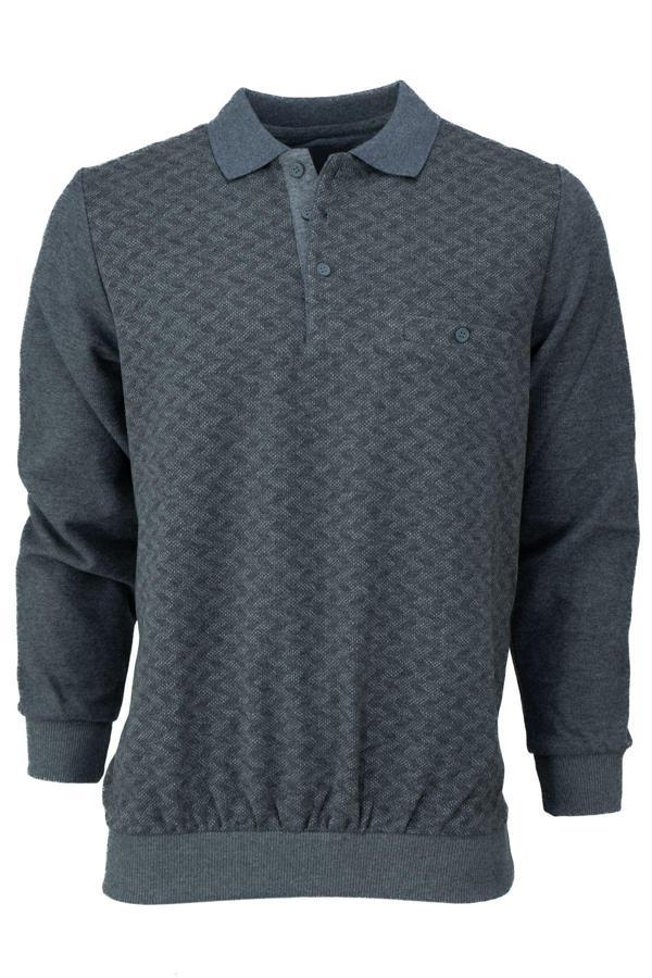 Oppland Erkek Kışlık Kazak Pamuklu Düğmeli Polo Yaka Cepli Uzun Kollu Klasik Desenli Rahat Kesim Gri L - Image 1