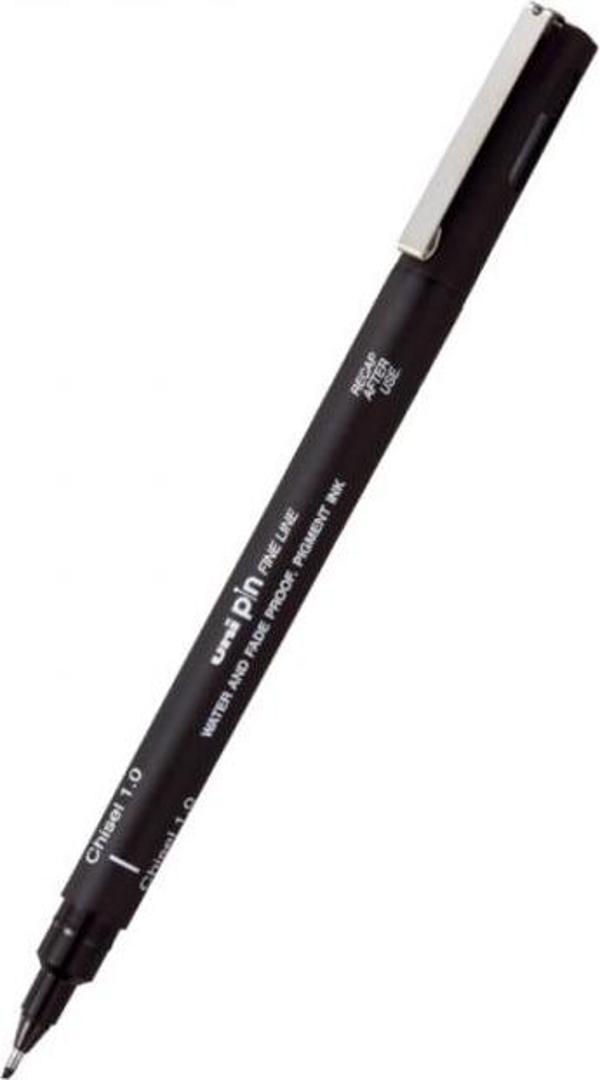 Uni-Ball Pin 1.0 Fine Line Kesik Uçlu Kalem Fine Liner Drawing Pen Siyah PINCS1-200 (12 Li Paket) - Image 1