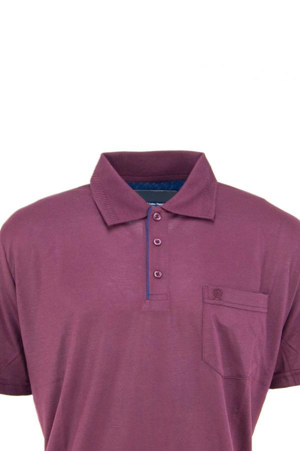 Oppland Erkek Polo Yaka Arma Cepli Kısa Kollu Düz Renk Normal Kesim Premium Pamuklu Kumaş T-Shirt Bordo M - Image 1