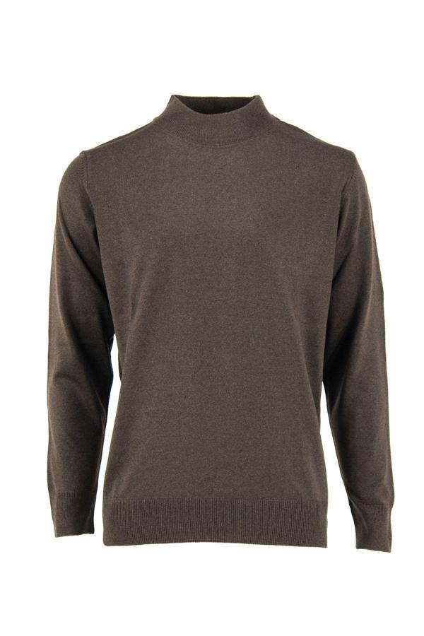 Oppland Erkek Uzun Kollu Yarım Balıkçı Yaka Klasik Model Rahat Kesim Tam Kalıp Yünlü Dokuma Kazak Kahverengi S - Image 1