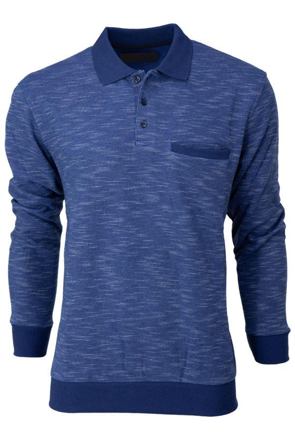 Oppland Erkek Kışlık Polo Yaka Kazak Pamuklu Örme Klasik Kırçıllı Selanik Düğmeli Fleto Cepli Rahat Mavi M - Image 1
