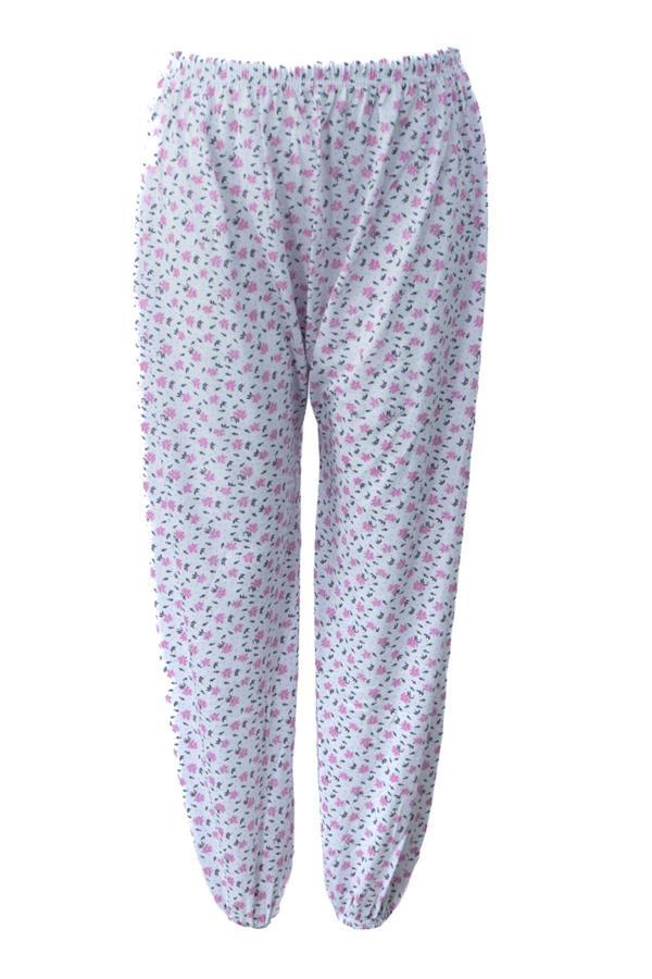 Oppland Kadın Yazlık Içlik Anne Pijama Altı Lastikli Paça %100 Pamuk Çiçekli Desenli Klasik Rahat Pembe XL - Image 1