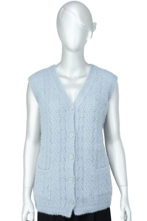 Oppland Kadın Kışlık Anne Yelek Simli Yumuşak Pamuklu Triko Örme Model Önden Düğmeli Cepli Rahat Gri Standart - Image 1