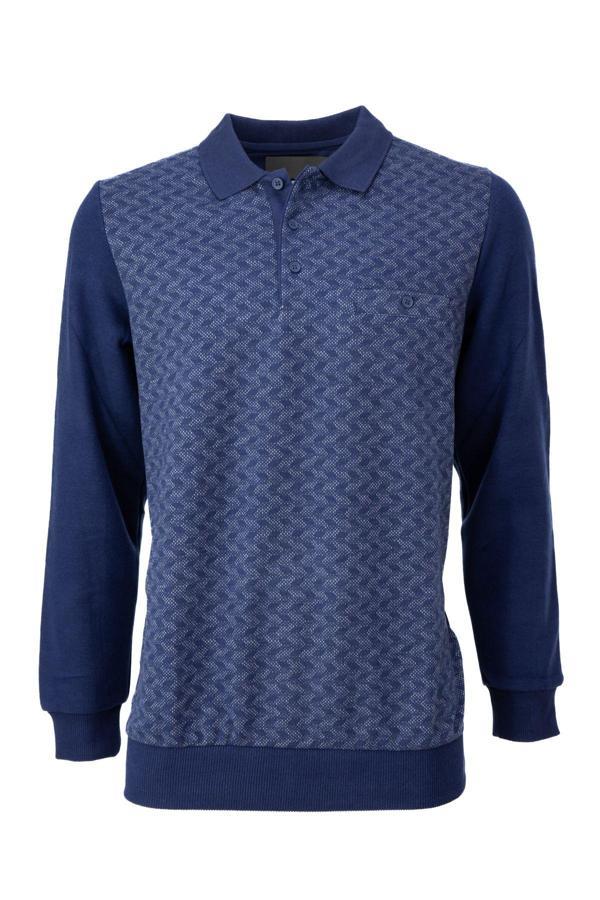 Oppland Erkek Kışlık Kazak Pamuklu Düğmeli Polo Yaka Cepli Uzun Kollu Klasik Desenli Rahat Kesim Marin XL - Image 1