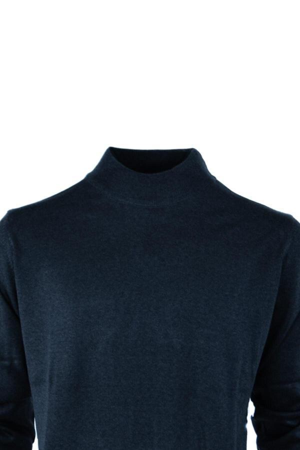 Oppland Erkek Uzun Kollu Yarım Balıkçı Yaka Klasik Model Rahat Kesim Tam Kalıp Yünlü Dokuma Kazak Lacivert 2XL - Image 1