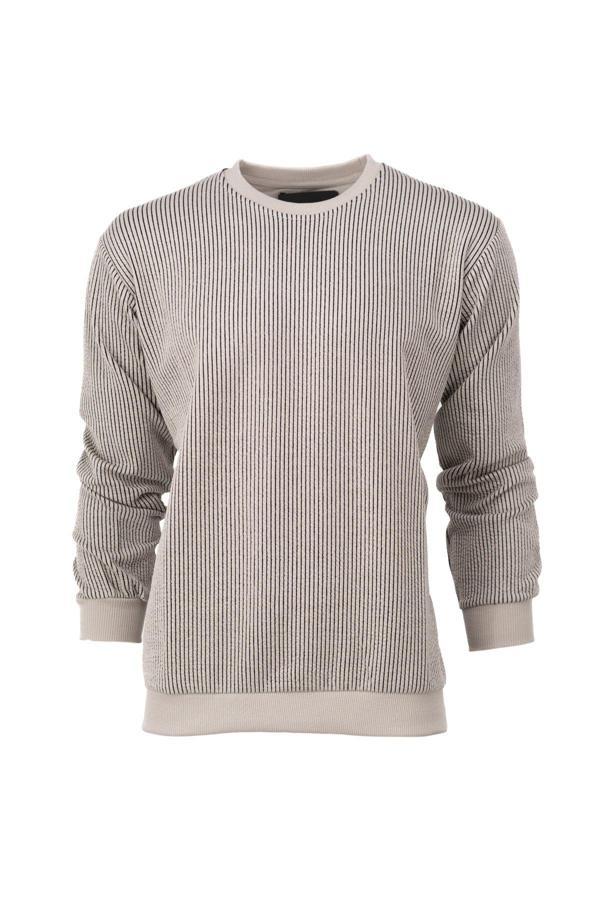 Oppland Erkek Mevsimlik Doğal Pamuklu Sweatshirt Bisiklet Yaka Çizgili Rahat Kesim Tam Kalıp Taş Rengi 2XL - Image 1