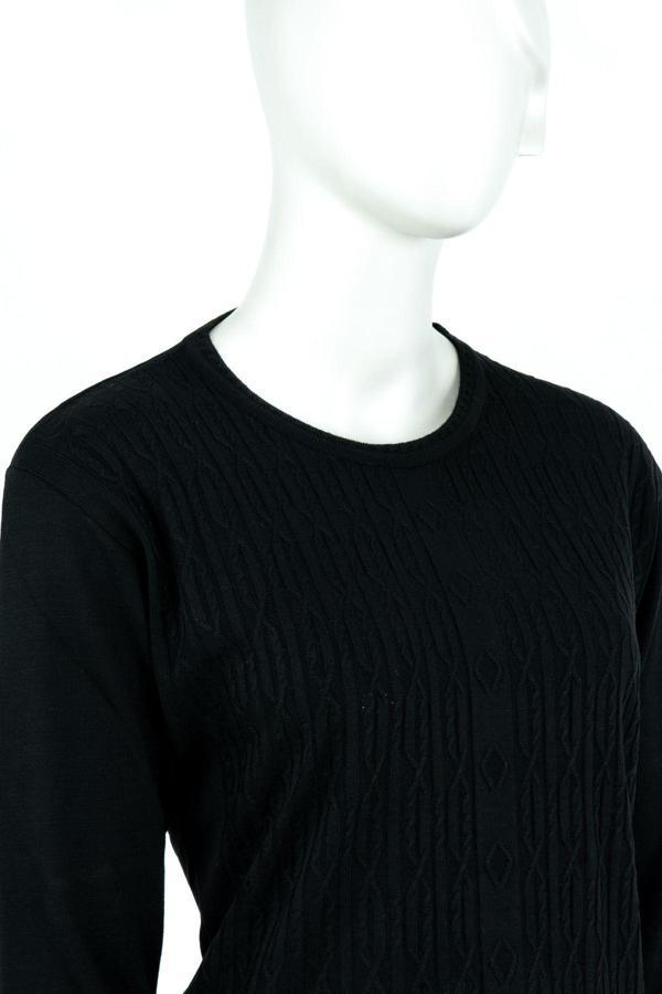 Oppland Kadın Kışlık Kendinden Motifli Yuvarlak Yaka Likralı Pamuklu Triko Dokuma Anne Kazak Siyah L - Image 1