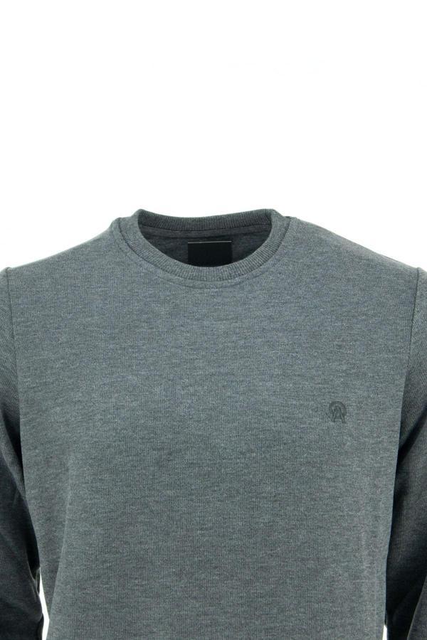 Oppland Erkek Kışlık Bisiklet Yaka Armalı Uzun Kollu Rahat Kesim Likralı Pamuklu Dokuma Sweatshirt Gri 2XL - Image 1