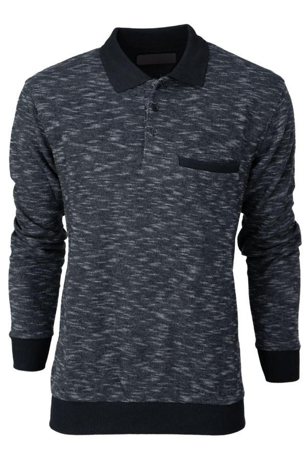 Oppland Erkek Kışlık Polo Yaka Kazak Pamuklu Örme Klasik Kırçıllı Selanik Düğmeli Fleto Cepli Rahat Siyah 2XL - Image 1