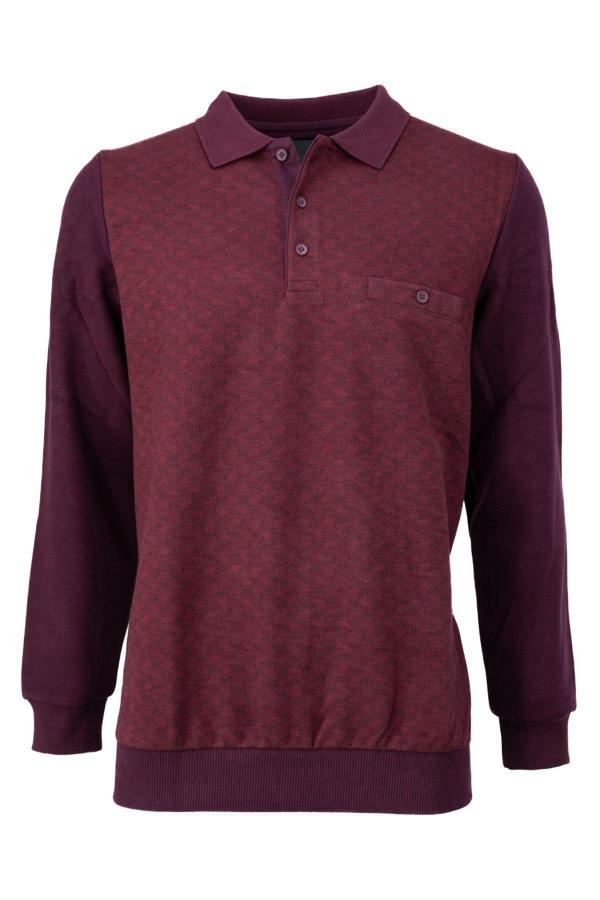 Oppland Erkek Kışlık Kazak Pamuklu Düğmeli Polo Yaka Cepli Uzun Kollu Klasik Desenli Rahat Kesim Bordo 3XL - Image 1