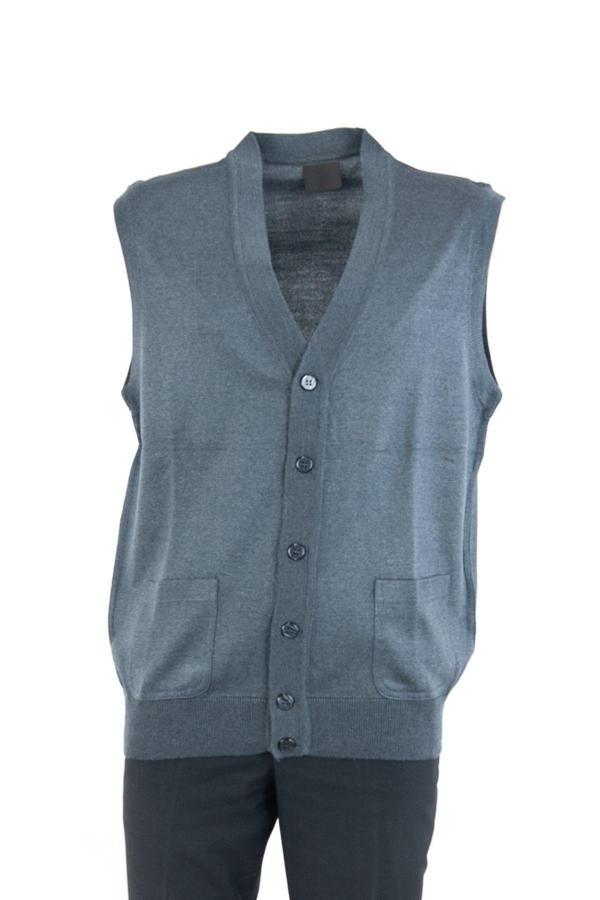 Oppland Erkek V Yakalı Düğmeli Cepli Klasik Model Rahat Kesim Tam Kalıp Yünlü Dokuma Yelek Mavi M - Image 1