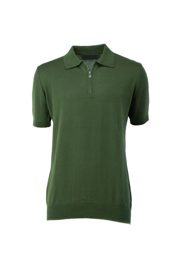 Oppland Erkek Polo Yaka Düz Renk Cepsiz Kısa Kol Tam Kalıp Premium Pamuklu Dokuma İnce Triko T-Shirt Haki S - Image 1