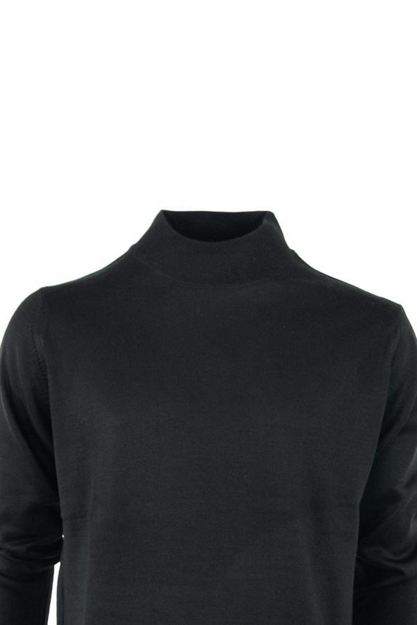 Oppland Erkek Uzun Kollu Yarım Balıkçı Yaka Klasik Model Rahat Kesim Tam Kalıp Yünlü Dokuma Kazak Siyah L - Image 1