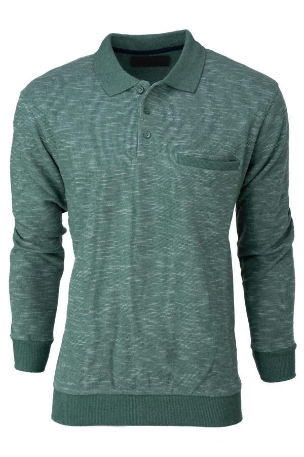 Oppland Erkek Kışlık Polo Yaka Kazak Pamuklu Örme Klasik Kırçıllı Selanik Düğmeli Fleto Cepli Rahat Yeşil M - Image 1