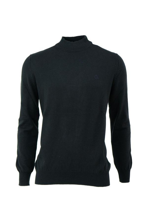 Oppland Erkek Kışlık Yarım Balıkçı Yaka Armalı Düz Renk Rahat Kesim Likralı Pamuklu Dokuma Kazak Siyah 2XL - Image 1